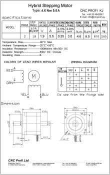 Schrittmotor - 4,6 Nm 5,5 A mit 2 Wellenende fi. 14mm Flansch 86mm